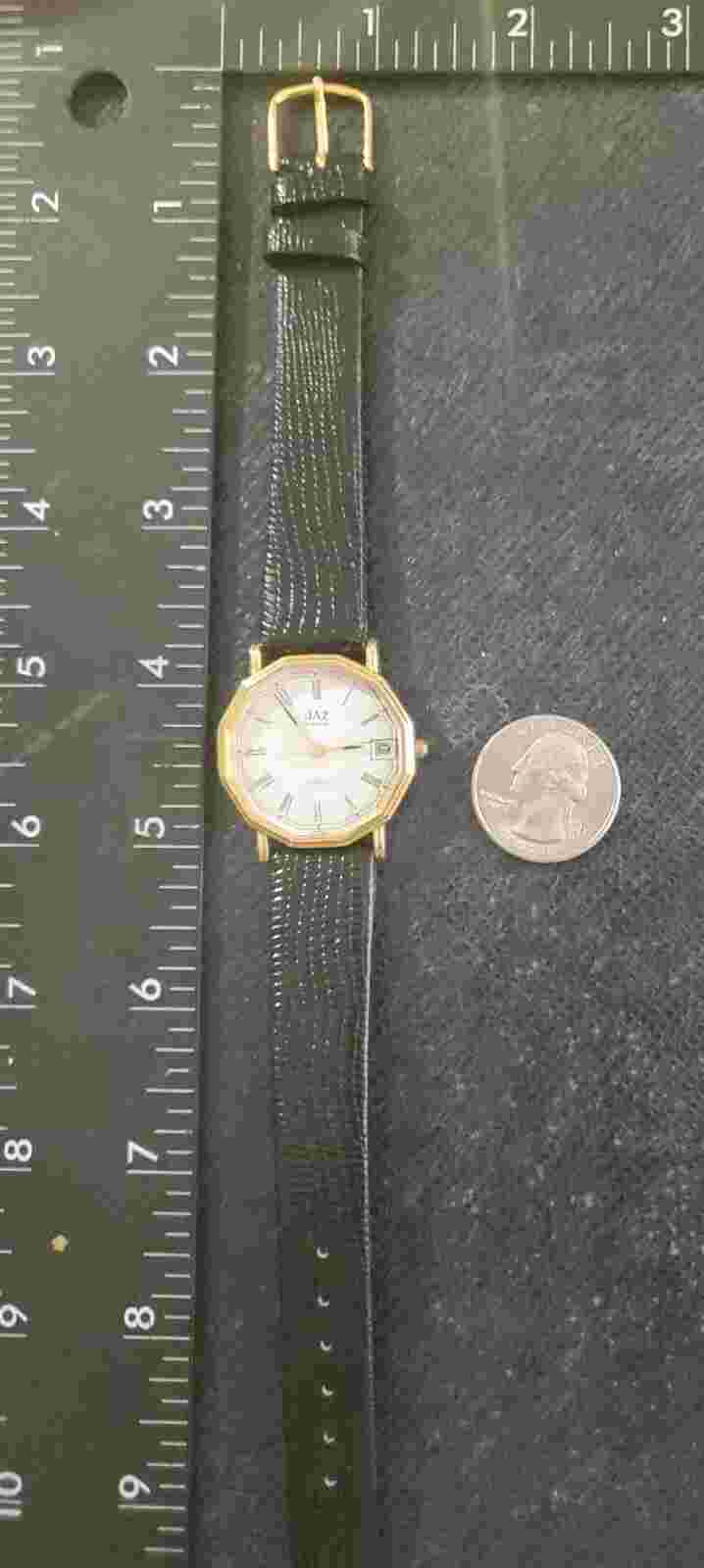 Vintage Jaz Paris Roman Date Dial,Rare Tetradecagon Case & New Lizard Band.