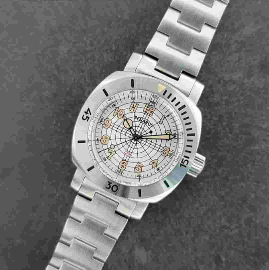 Benarus Moray Watch 38 steel silver dial vintage lumeShipped from USA