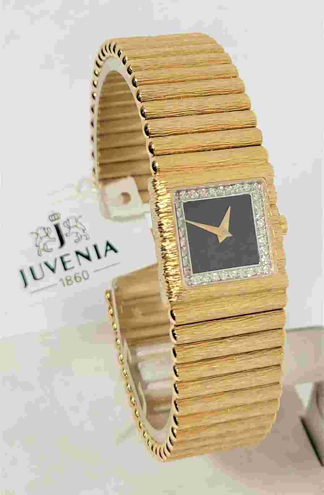 New 18k Gold JUVENIA Ladies watch w/Black Onyx Dial 0.25 ct Diamonds 8031