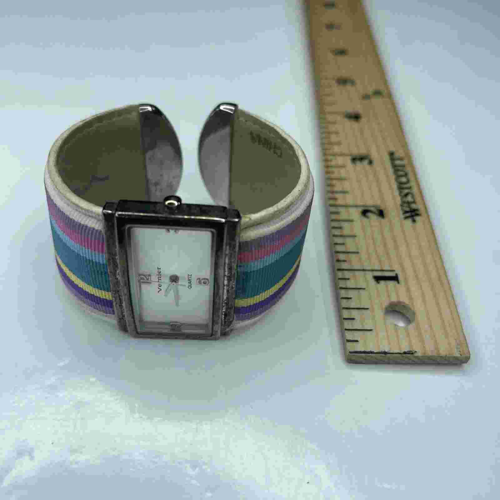 E Vernier Japan Silver Rainbow Stripped Pastel Cuff Stainless Untested