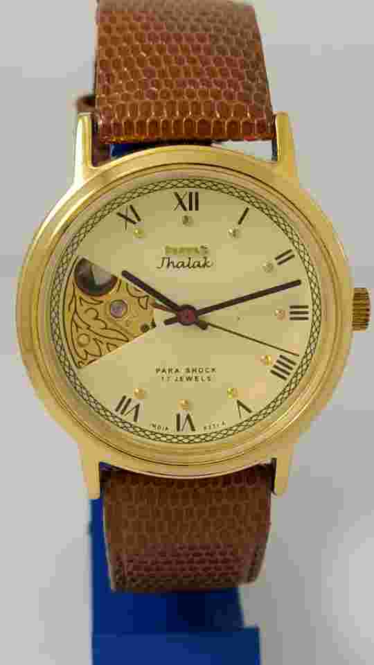 HMT Jhalak Golden Dial Mechanical Watch Semi Skeleton 17J. Collectible GP*FedEx