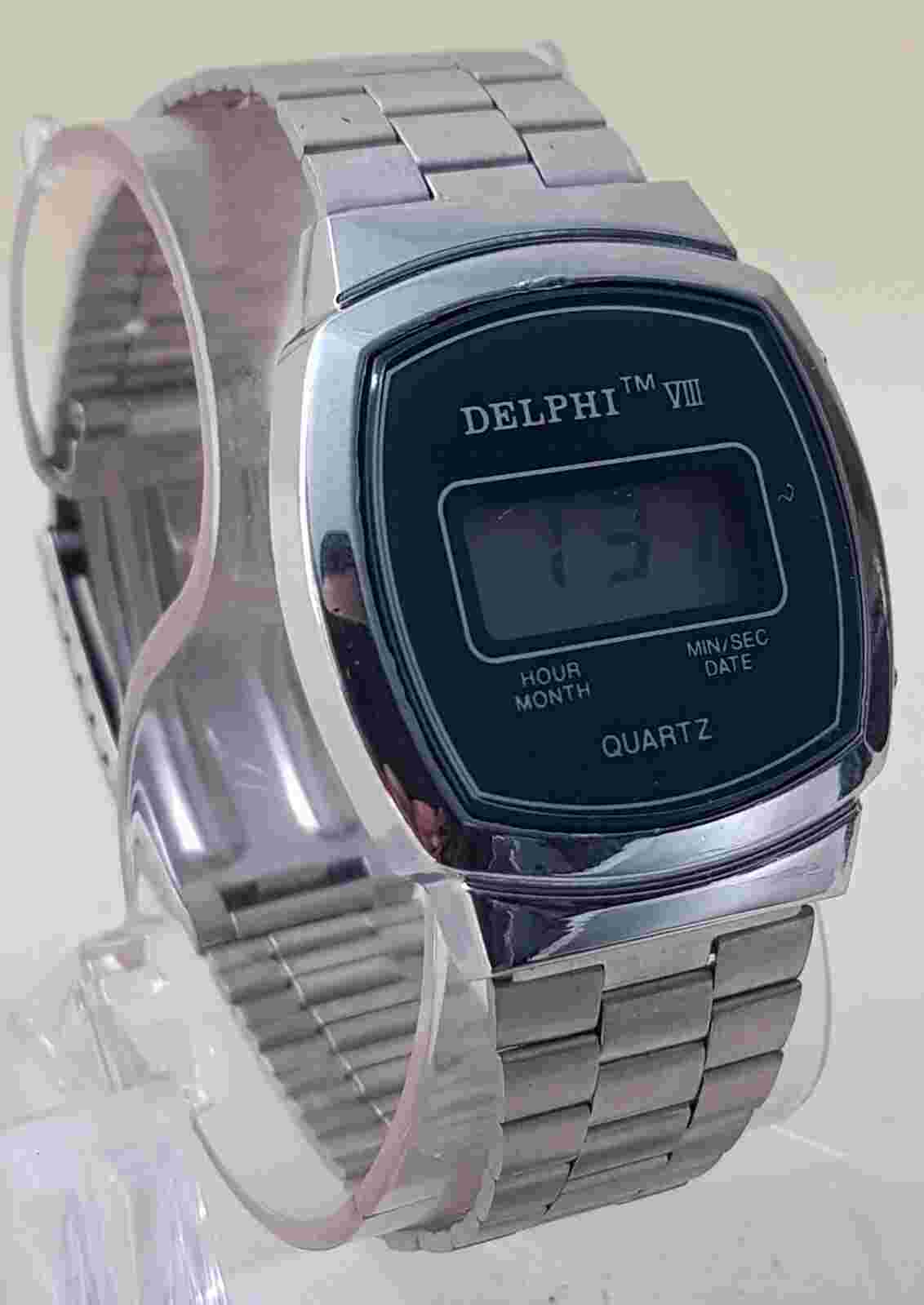 Delphi VIII Quartz Digital Watch Blue Dial Stainless Steel Band...NEW BATTERY