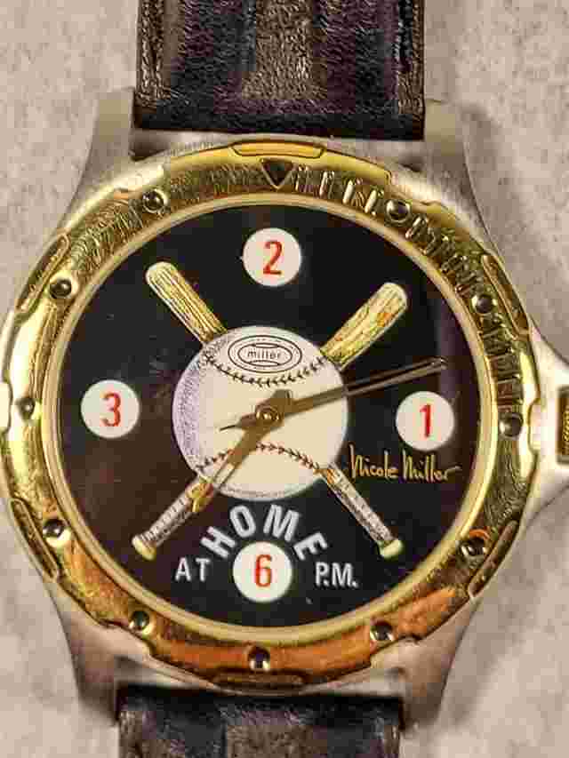Rare Vintage Nicole Miller "At Home P.M." Baseball Sport Wristwatch New Battery