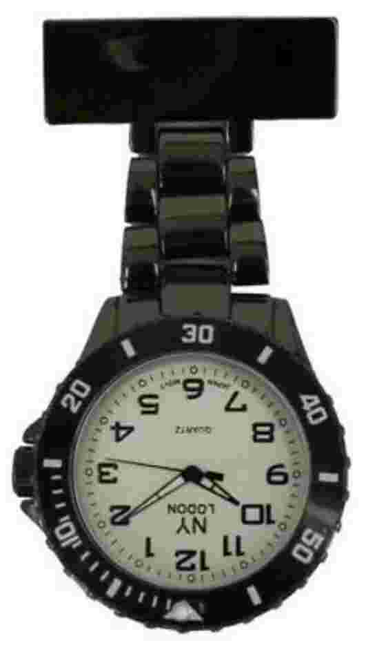 NY London Metal Black Nurse Watch With Pin Fob Brooch Toy Stylish Watches