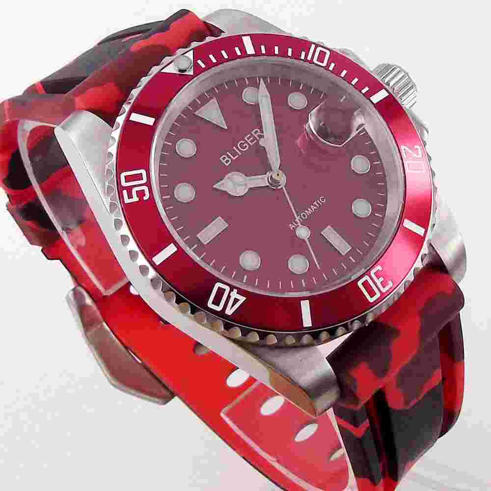 Red Bliger Automatic Men Watch Genuine NH35/MIYOTA 8215 Movement Sapphire Glass