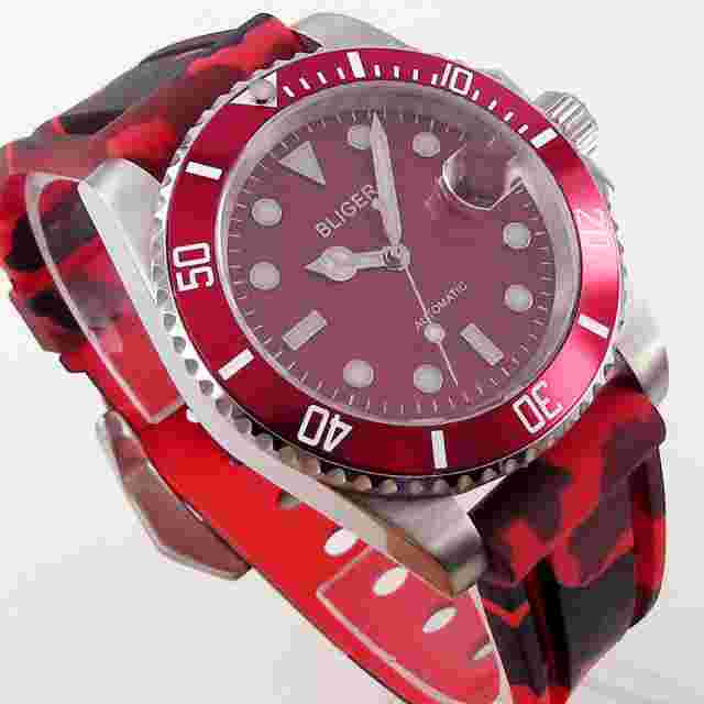 Red Bliger Automatic Men Watch Genuine NH35/MIYOTA 8215 Movement Sapphire Glass