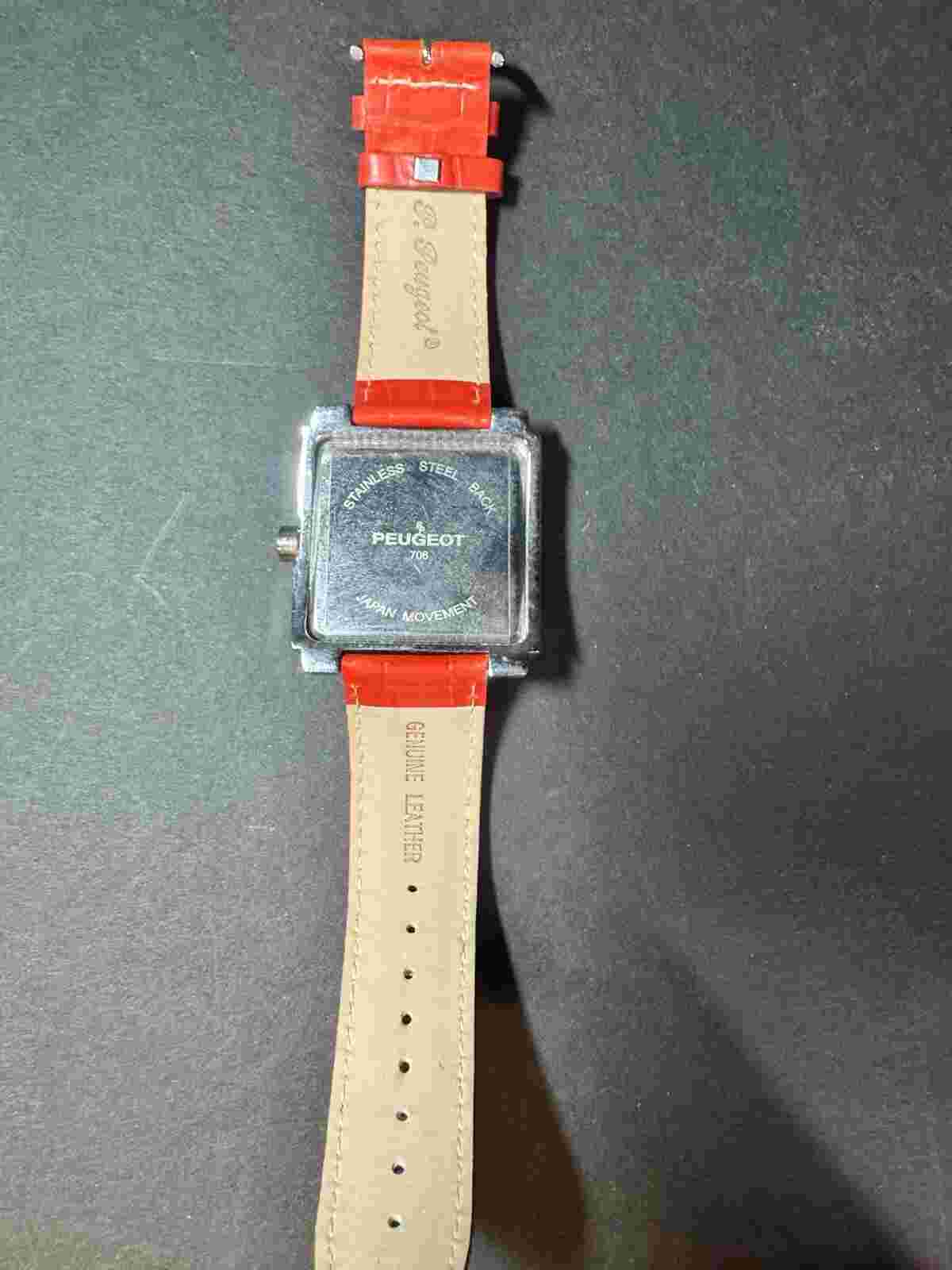 VTG Peugeot Women's 706RD Square Red Leather Boyfriend Watch #J16