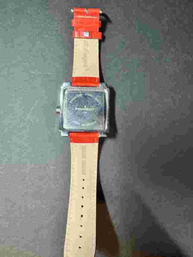VTG Peugeot Women's 706RD Square Red Leather Boyfriend Watch #J16