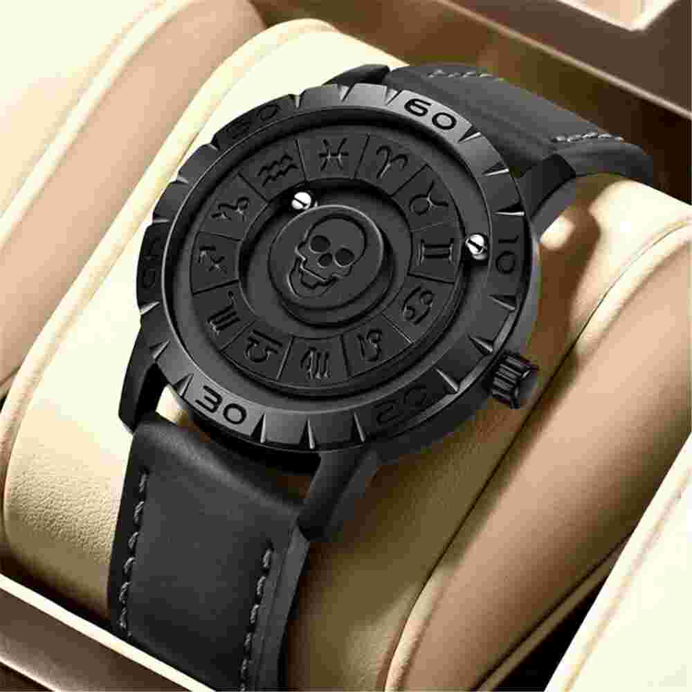FOXBOX Men Watch Mirrorless Magnetic Bead Constellation Analog Quartz Wristwatch