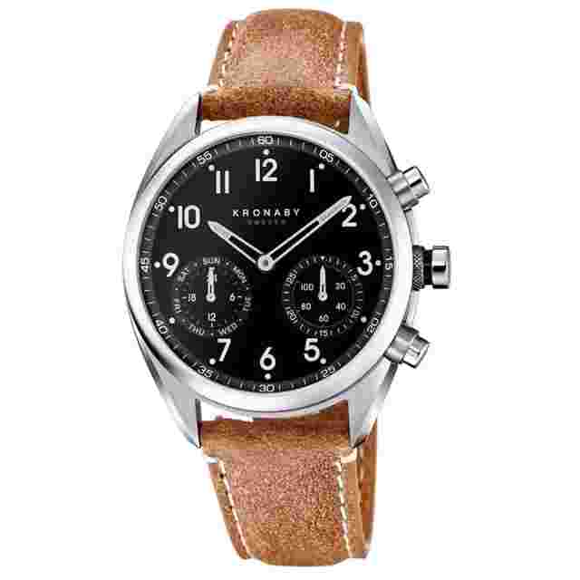 Kronaby APEX Hybrid Smartwatch (43mm) Black Dial / Brown Italian Waxed S3112/1