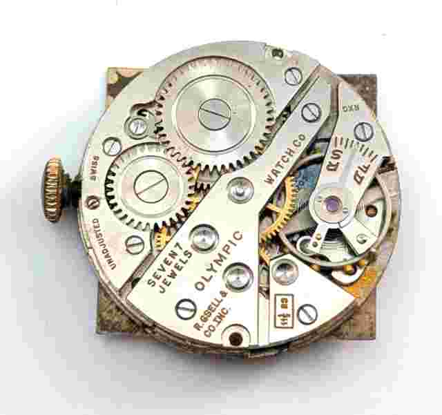 Vintage OLYMPIC Gsell & Co 7j 28mm Swiss Watch Movement & Rear Case PARTS REPAIR