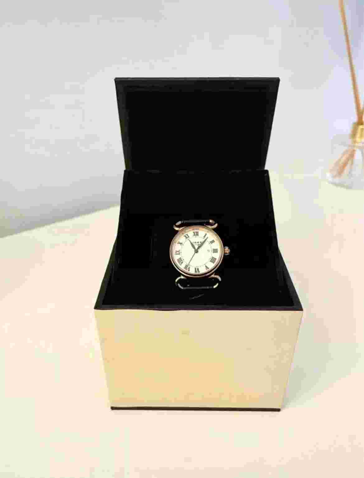 Links of London Driver Ladies Watch Rose Gold & Black Leather Strap