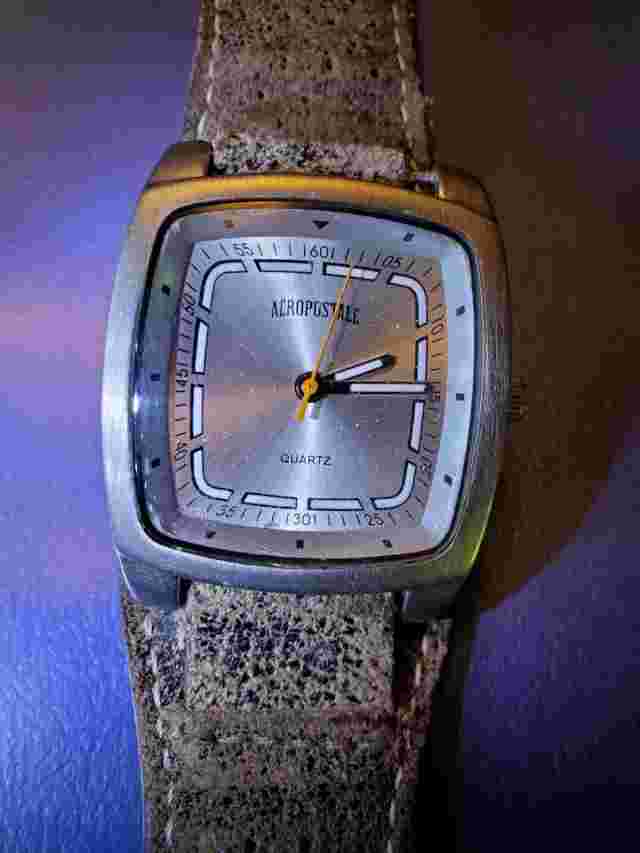 Aeropostale Mens Square Analog Quartz Watch with Brown Leather Strap - Tested