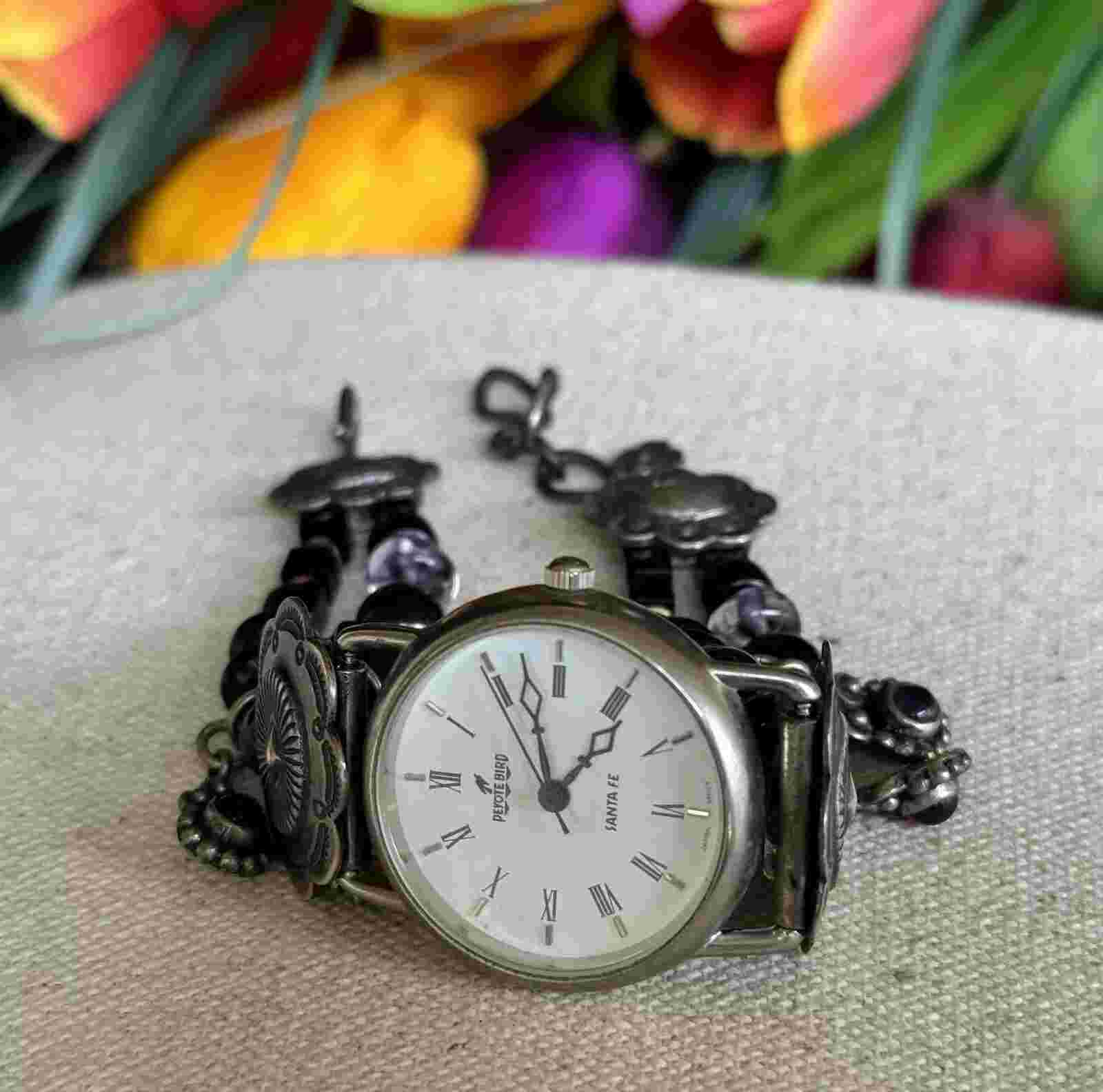 Vintage sterling silver 925 Santa Fe Peyote Bird watch/Multicolor Stones Band #5
