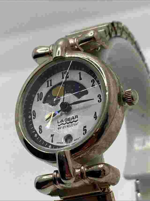 La Gear Ladies Moon Phase Watch Silver Tone Stretch Band New Battery!