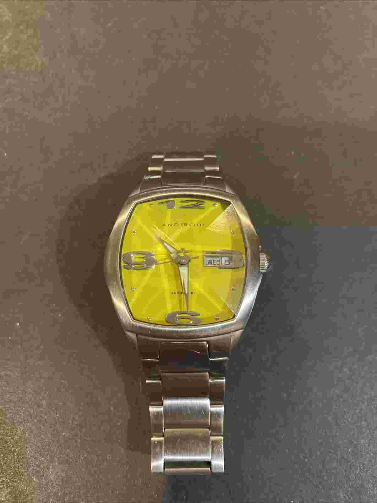 Android AD237 Mens 21 Jewels Steel Prism Self-wind Automatic Watch Hour Day Date