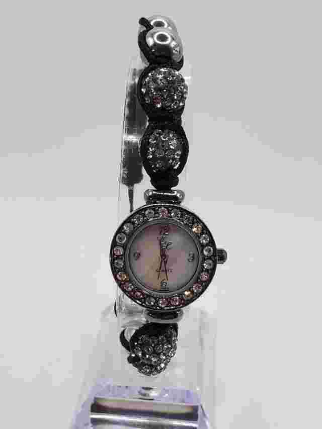 Colleen Lopez Ladies Gemmed Quartz Watch 22mm Round Silver Tone Beaded Band MOP