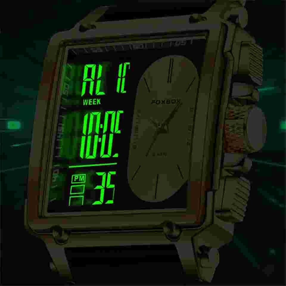 LIGE FOXBOX Men Rectangle Watch Silicone Bracelet Sport Wristwatch Quartz Watch