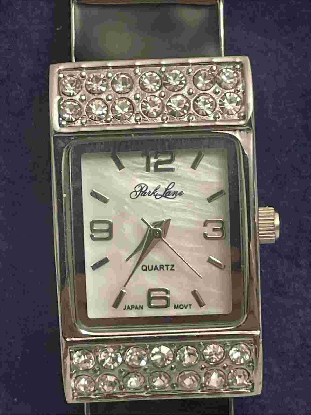 Ladies PARK LANE Silver /Black Tone & White MOP Bracelet Watch, Crystal Accents