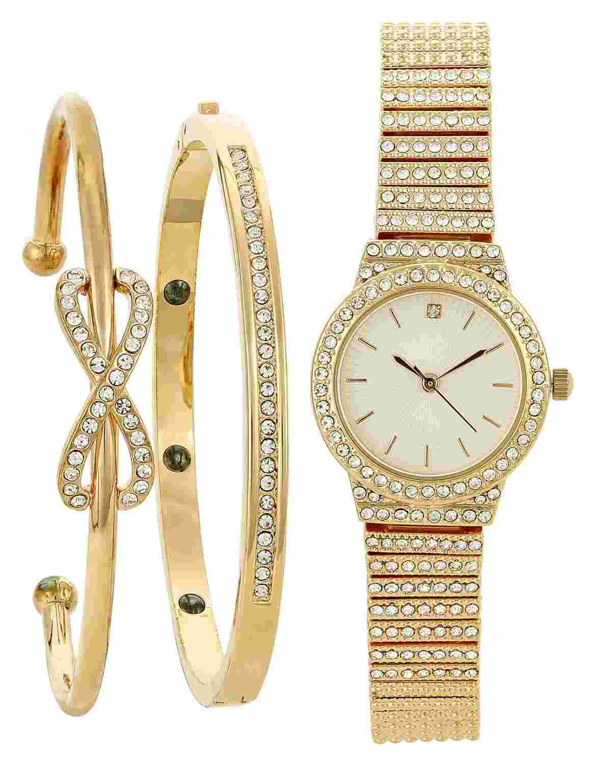 Gold Watch & Bracelet Set