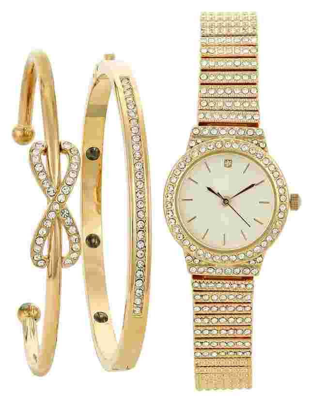 Gold Watch & Bracelet Set