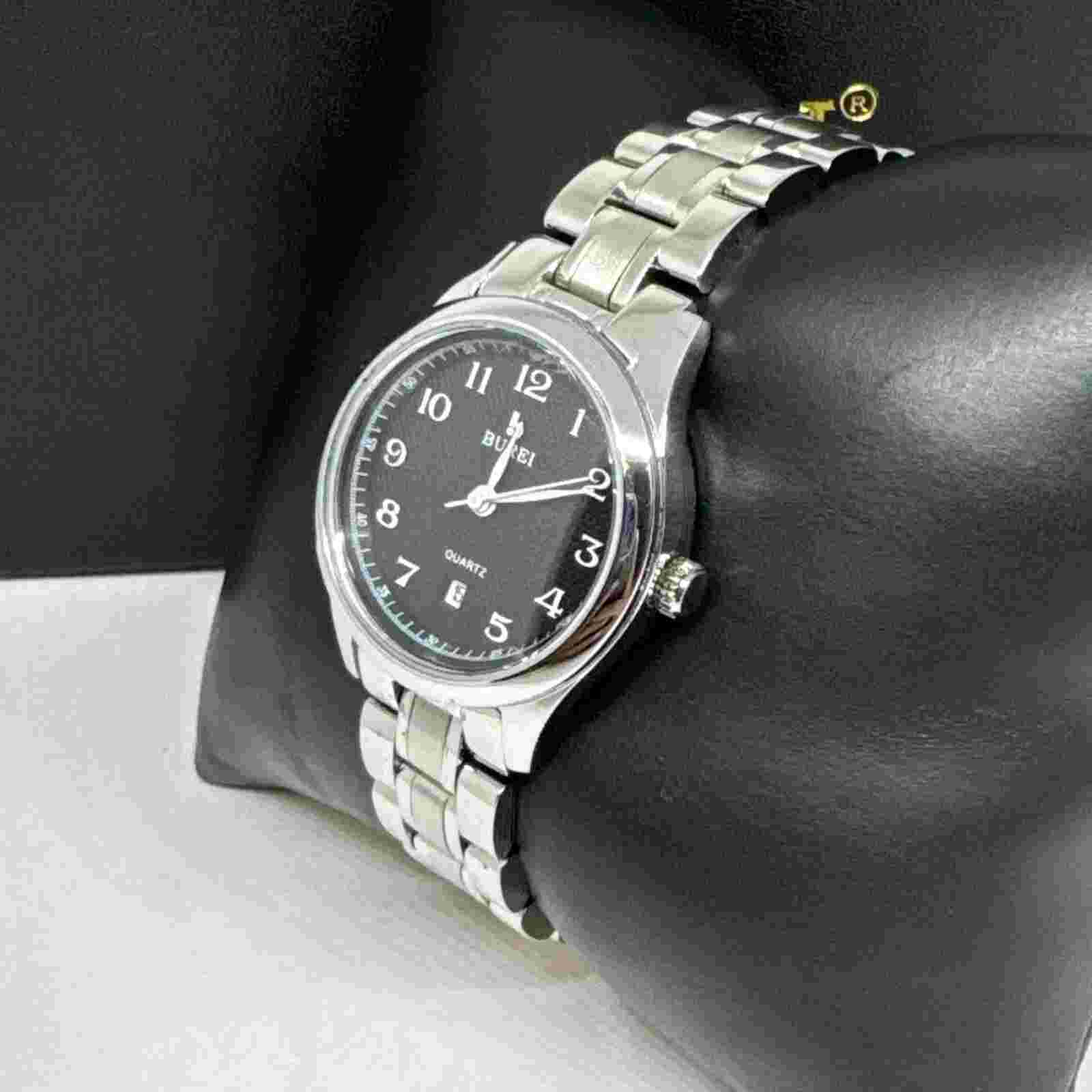 Burei B-3008L Unisex Silver Stainless Steel Analog Black Dial Quartz Watch JNA45