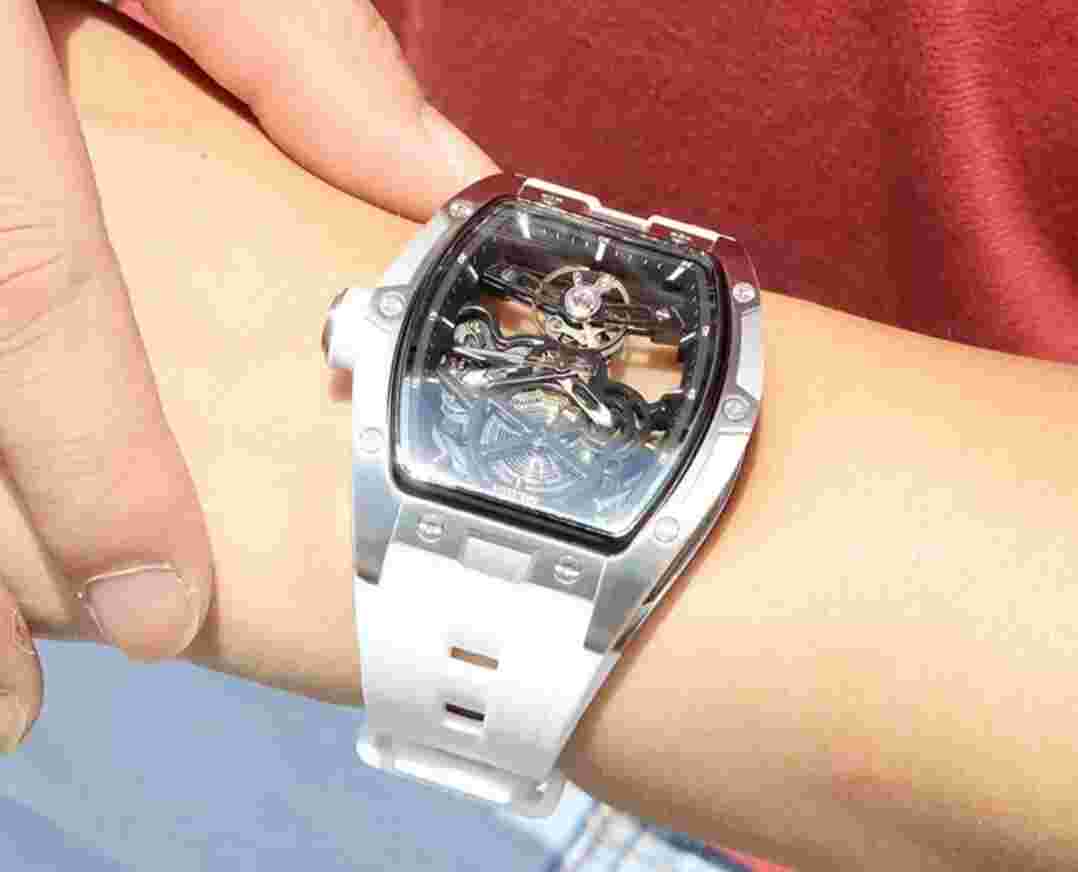 MEGIR 316 Stainless Steel Skeleton Automatic Watch Silicone Strap Silver White