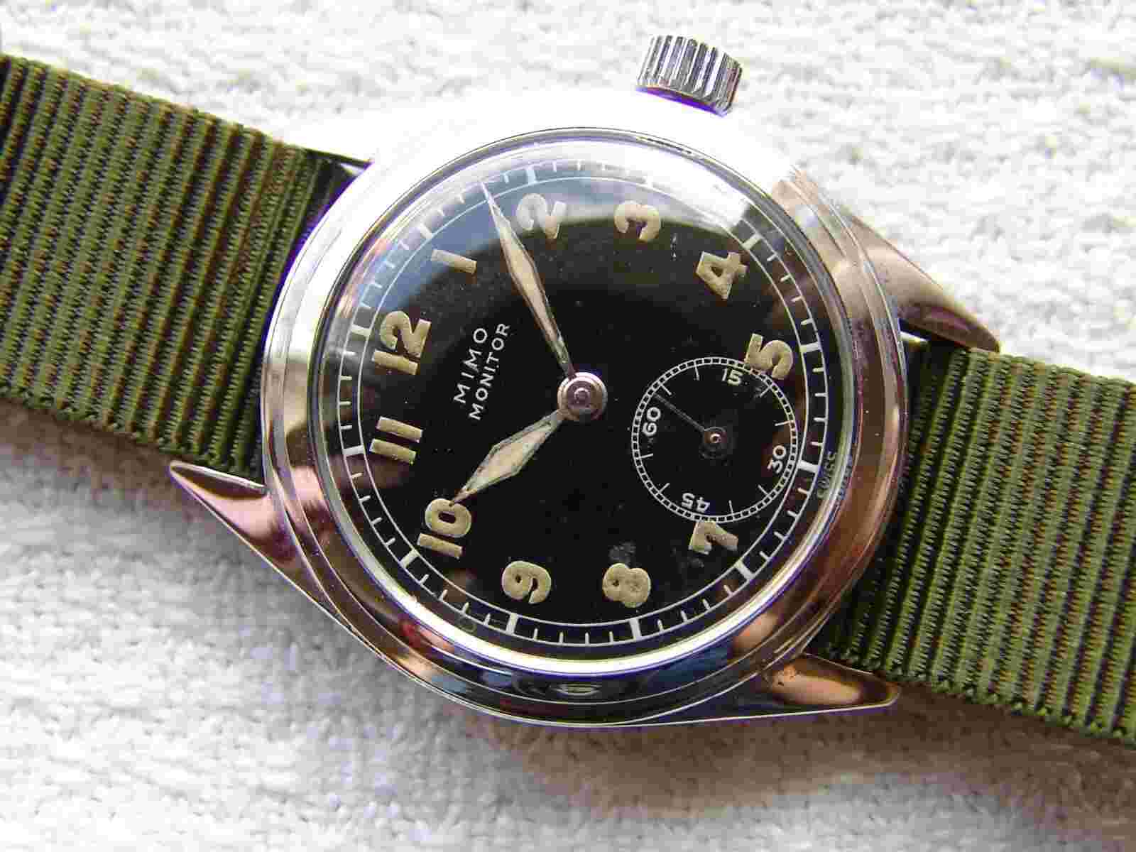 WWII ERA mens MIMO MONITOR Otto Graef MILITARY VINTAGE WRISTWATCH good condition