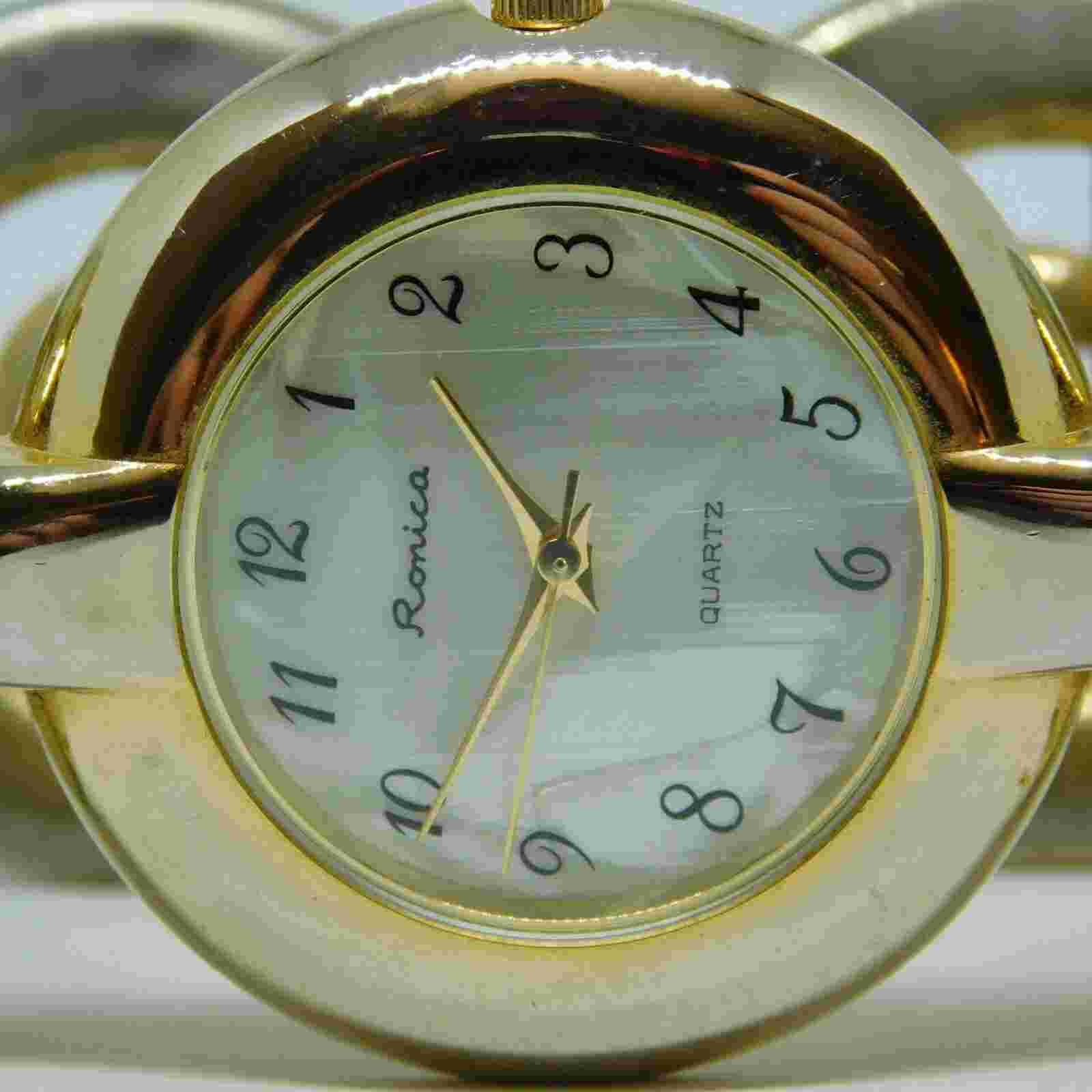 Ronica Gold Tone Mother of Pearl Dial Quartz Analog Women's Watch Sz. 6"