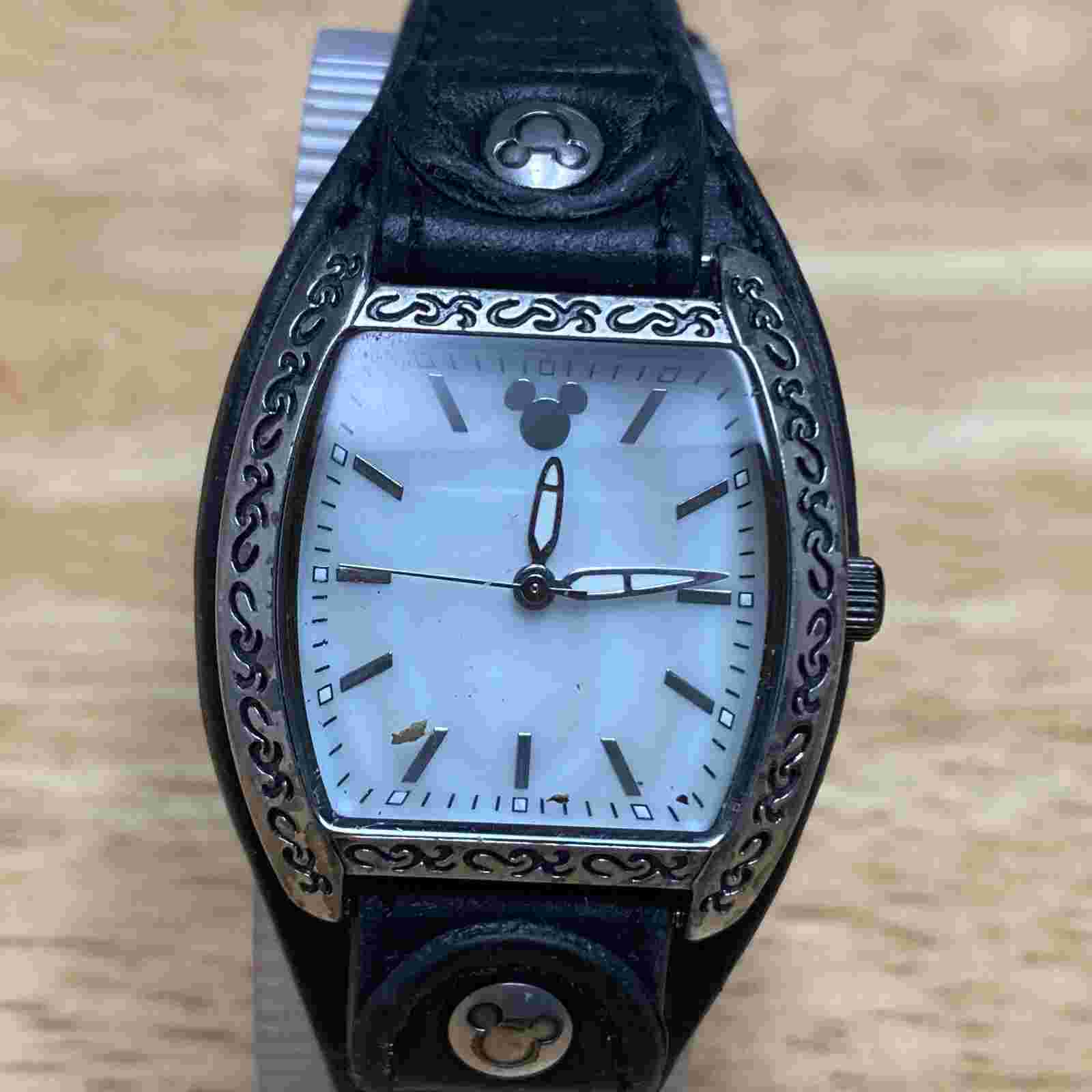 Disney Time Works Mickey Lady Silver Bund Band Analog Quartz Watch~New Battery