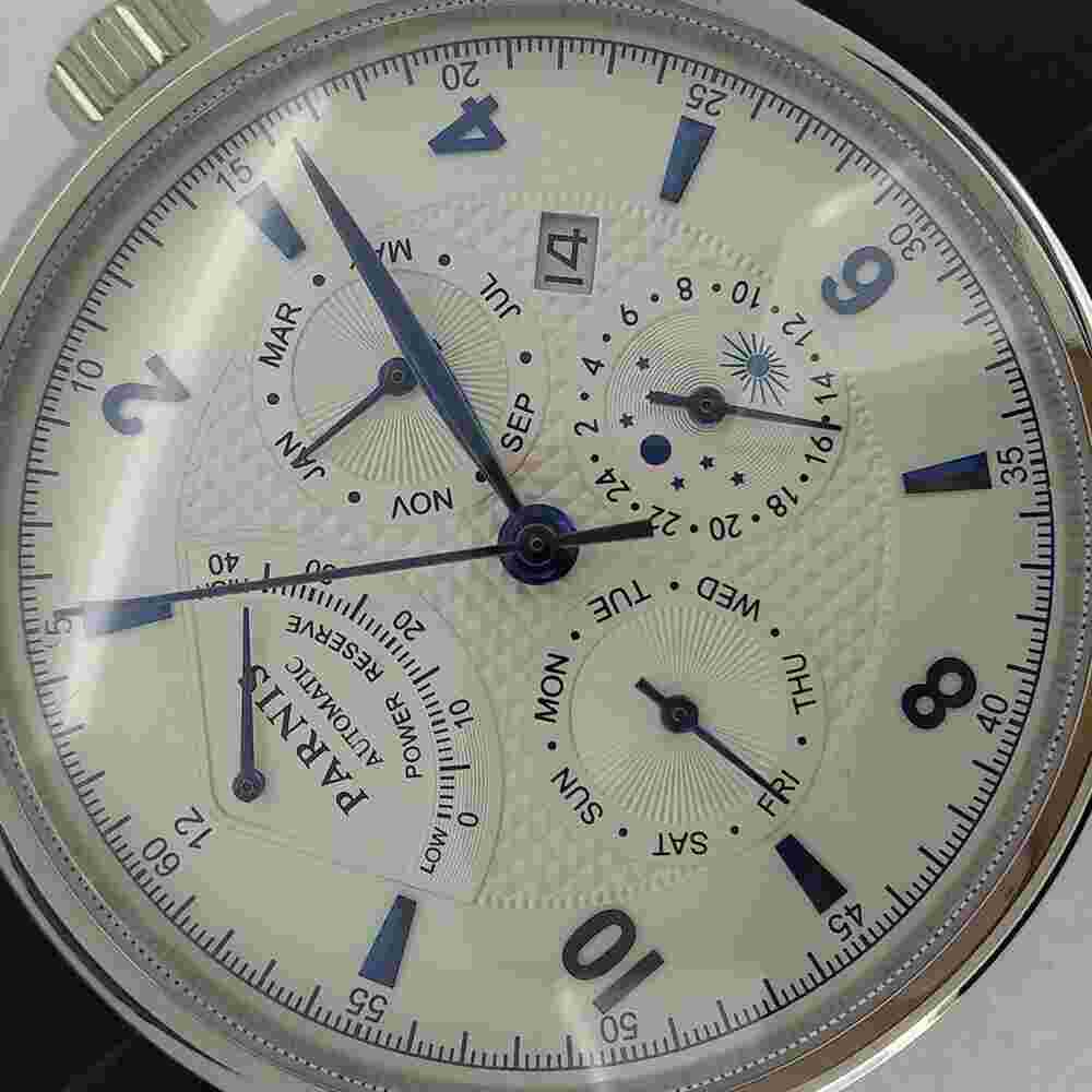 Miyota 9100 Movement Sapphire Glass 43mm PARNIS Power Reserve Automatic Watch