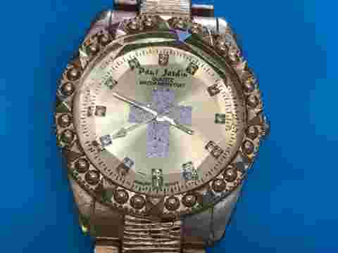 Paul Jardin Watch 36mm Bling Rhinestone Dial Cross Religious New Battery *WORKS*