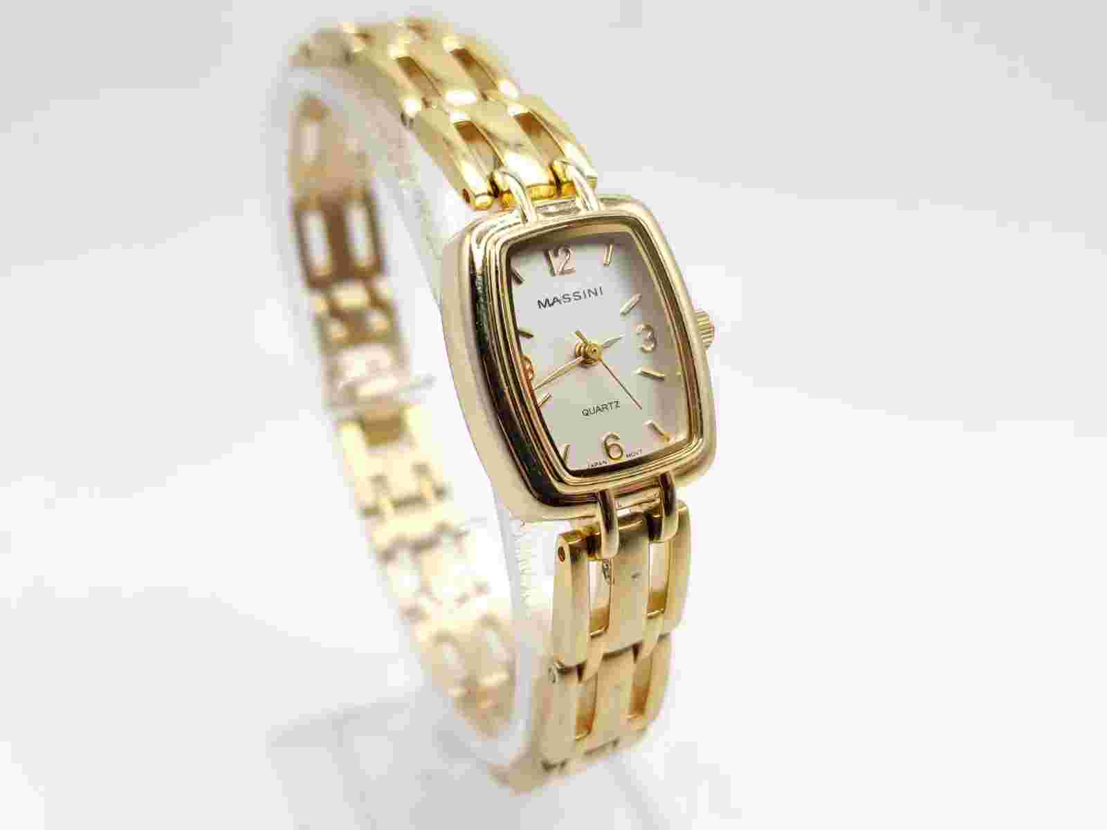 Massini Quartz Watch Women Gold Tone Silver Dial Rectangle 18mm