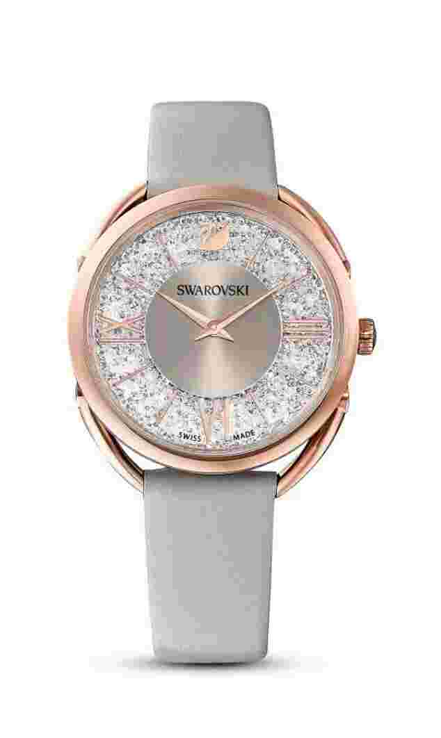 Swarovski Crystalline Glam 35 mm Rose Gold-Plated Case Women's Grey Leather Strap Wristwatch (5452455)
