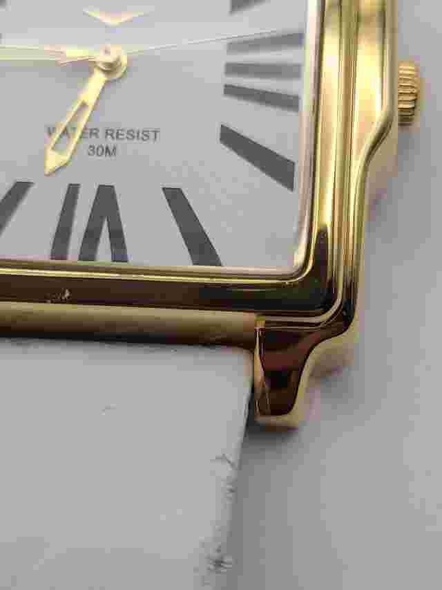 ACTIVA Quartz Square Watch Gold Tone White Leather Band New Battery Working