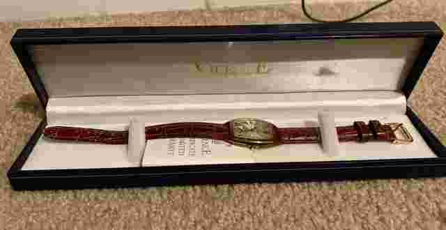 14k solid gold MINT Vicence Milor tank watch in box with papers