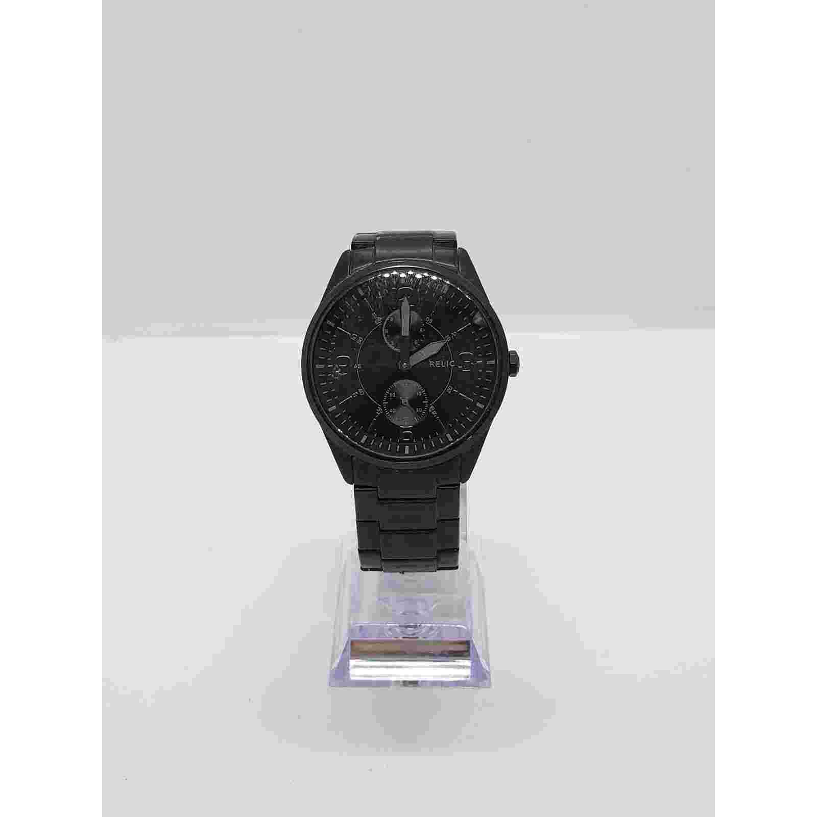 Relic men's watch. Large black multi function face. ZR1S748, 121409