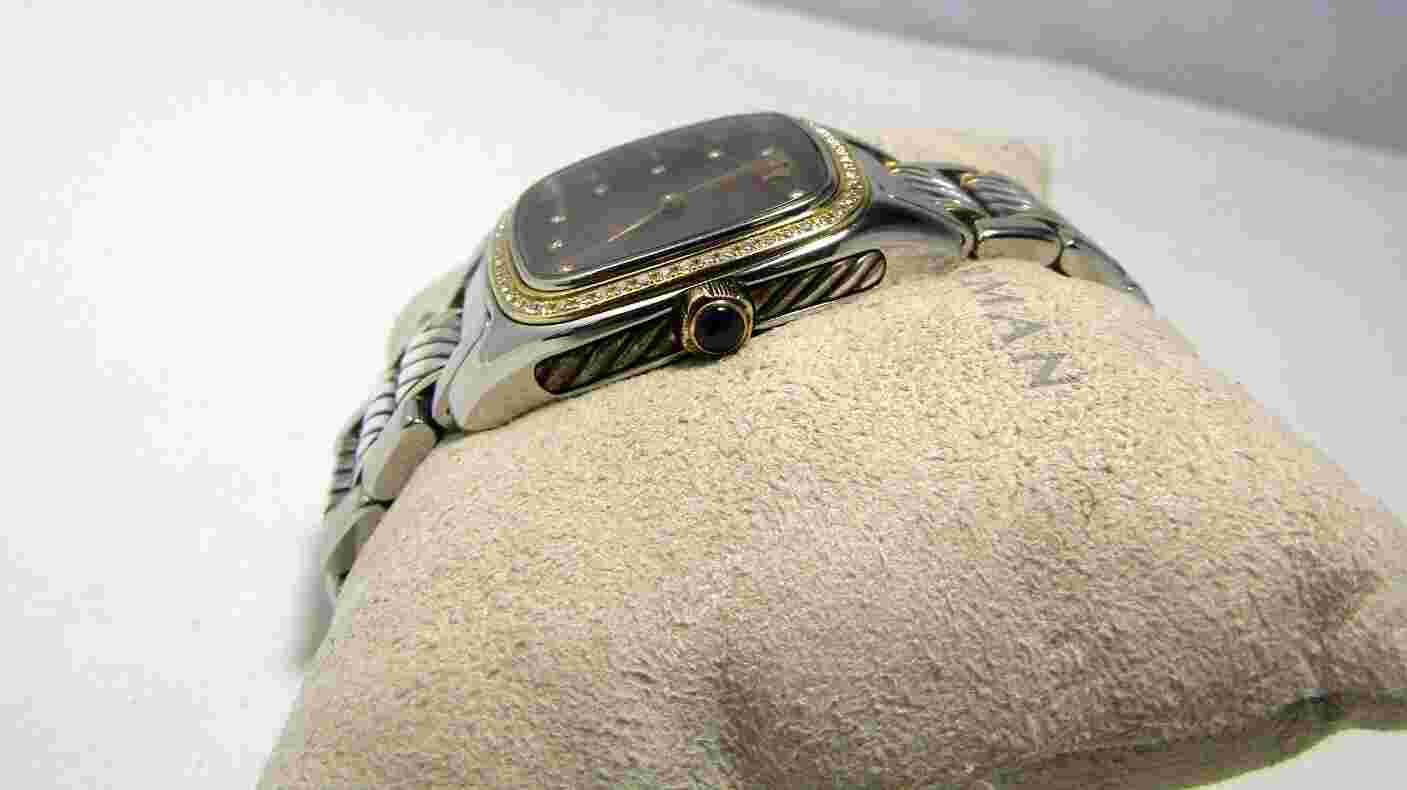 David Yurman Sterling Silver & 18K Gold 32MM Brown Face Diamond Bezel Watch