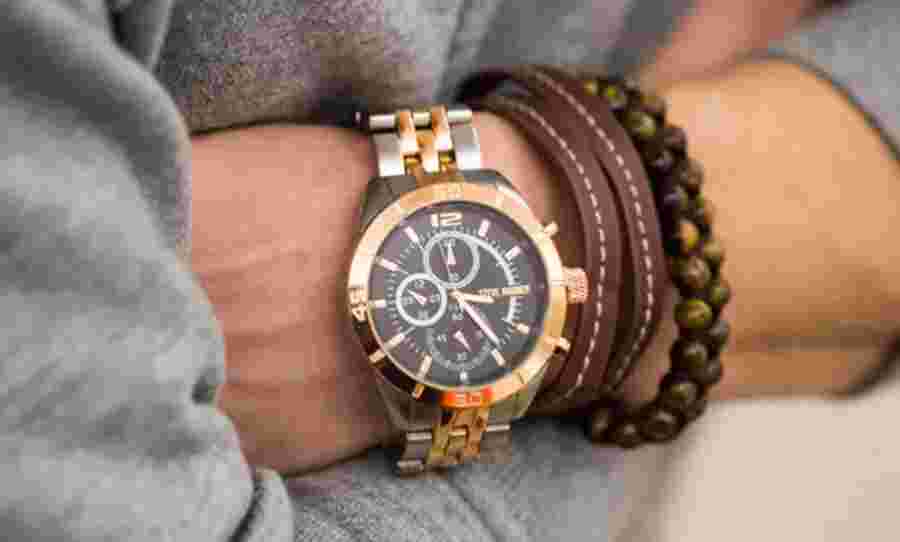 Steve Madden Men's Two Tone Watch &Beaded/Wrap Bracelet Gift Set  NIB