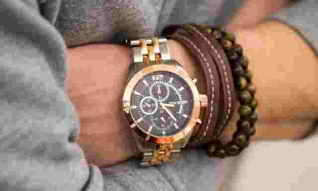 Steve Madden Men's Two Tone Watch &Beaded/Wrap Bracelet Gift Set  NIB