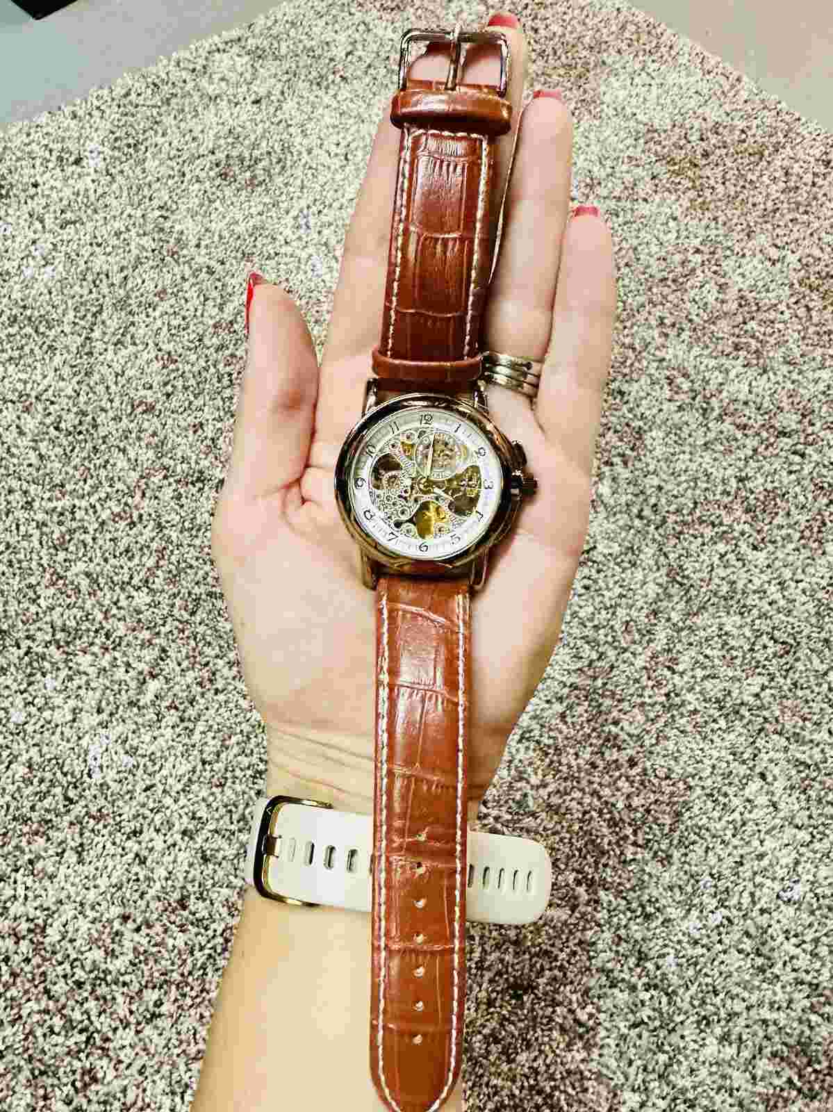 MG.Orkina Men’s Genuine Leather Wristwatch, gold, water resistant