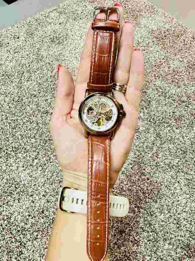 MG.Orkina Men’s Genuine Leather Wristwatch, gold, water resistant