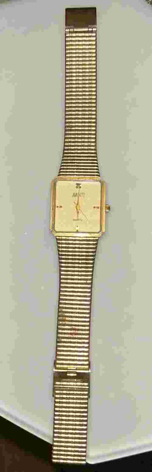 VINTAGE AVANTI TANK WATCH Gold Dial Stainless Steel Gold Band...Needs Battery