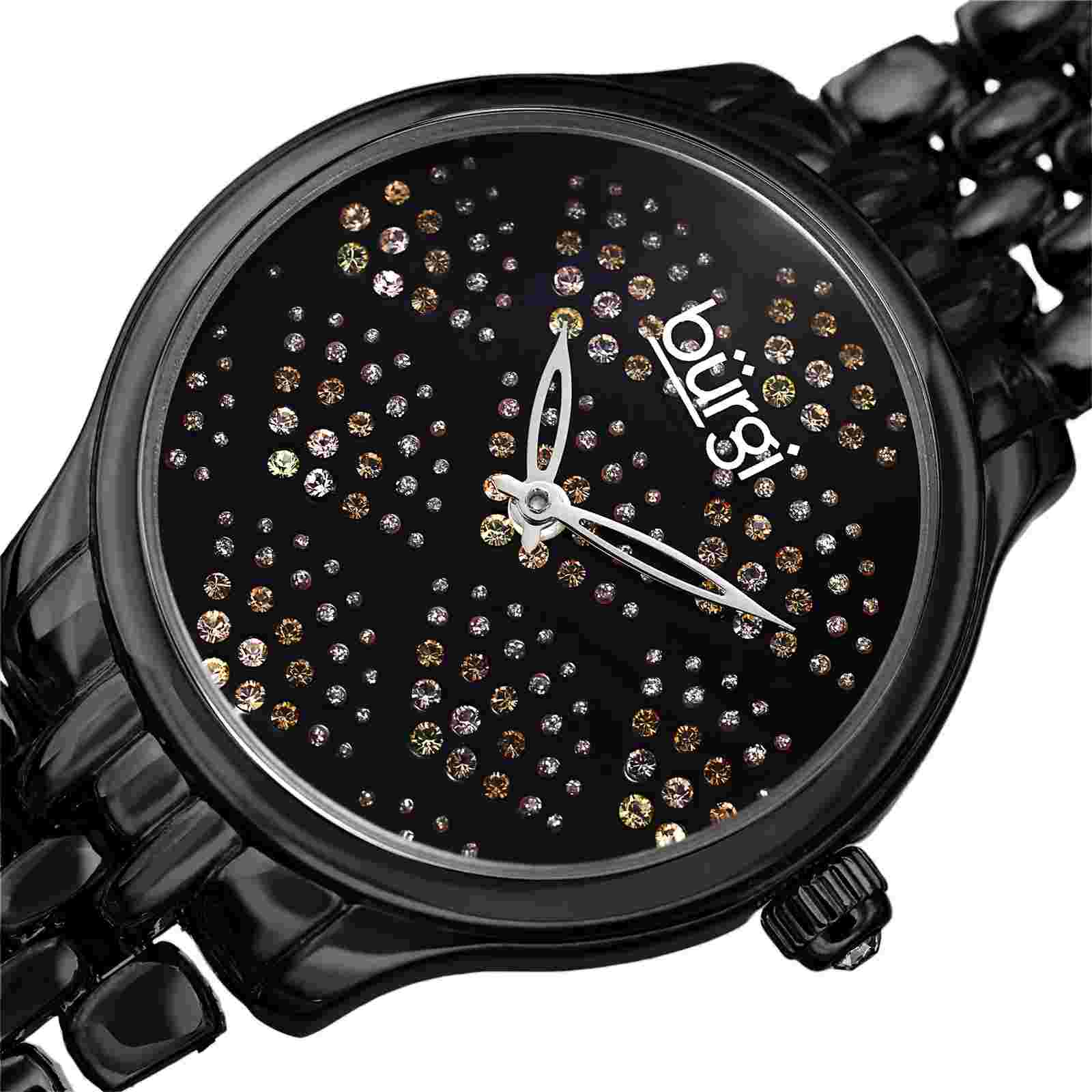 Women's Burgi BUR205BK Swarovski Crystal Black Stainless Steel Bracelet Watch