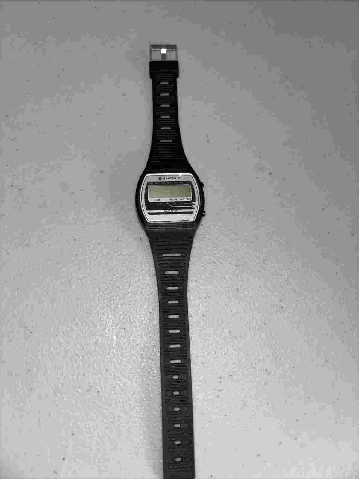 rare Vintage Sanyo V Digital Quartz Watch Black Plastic HW-M500P