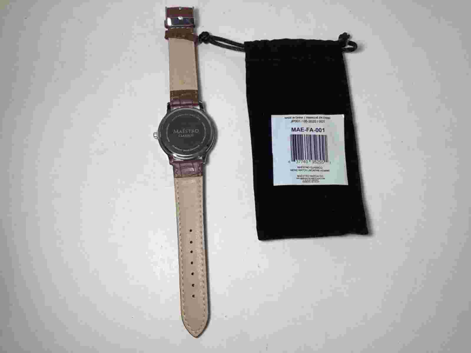 Maestro The Classico Men's Watch Silver With Brown Leather Band and Pouch