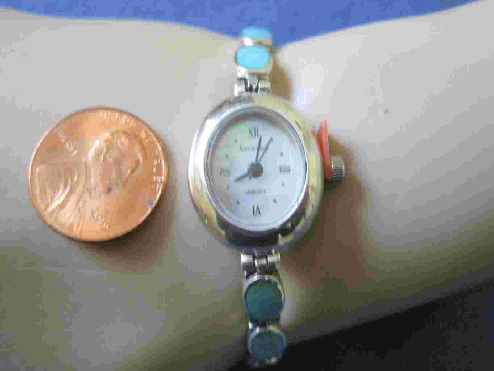 H 162  ladys sterling silver  BOMA turquoise banded  quartzl watch bracelet