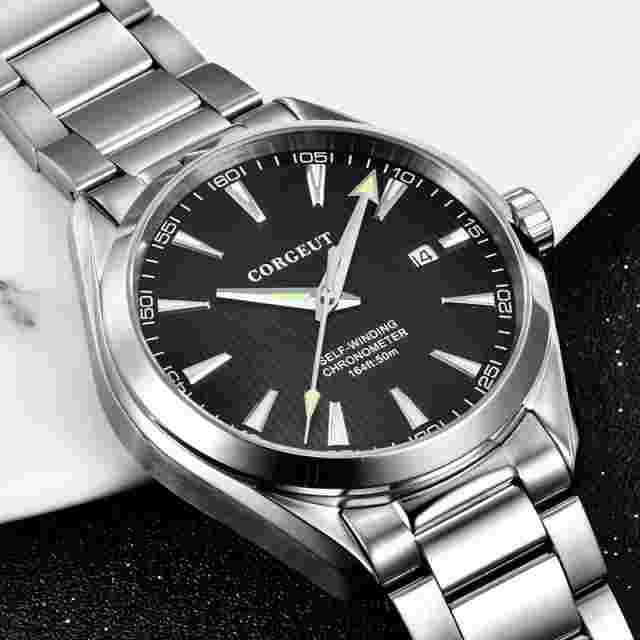 Fashion 41mm Corgeut Automatic Men's Watch SS Case Steel Strap Sapphire Glass
