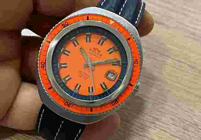 ROYCE AUTOMATIC 100 ATM 43 mm  ORANGE SET STEEL DIVER 11-162 VERY RARE  WATCH