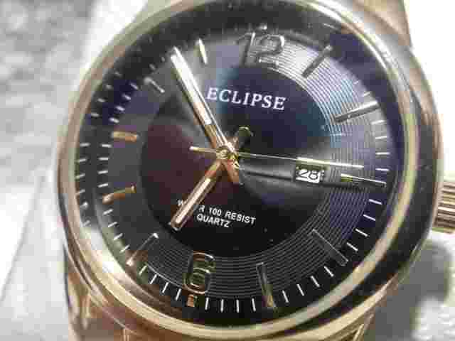 Eclipse Black Dial Date Indicator Gold Bracelet Band WR New Bat Works Great !!